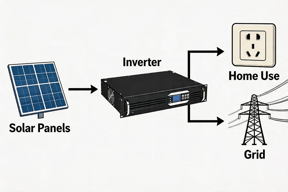 How does a solar inverter work – diagram showing DC to AC conversion